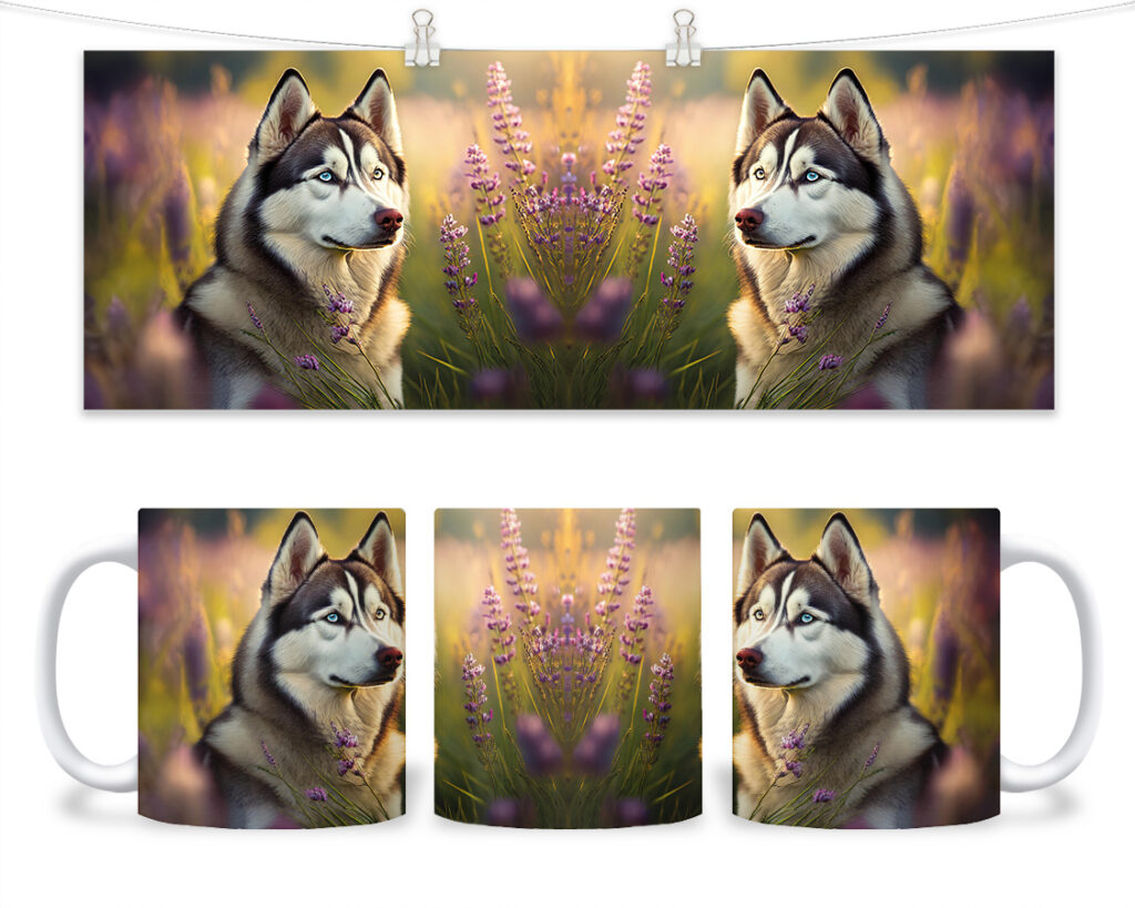 Kubek - 192 - Husky głowa na łące