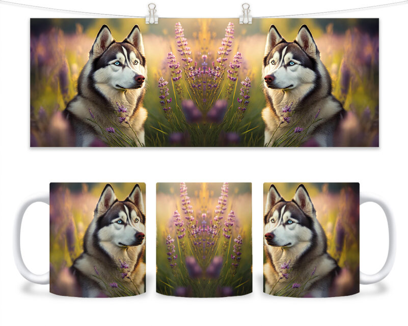 Kubek - 192 - Husky głowa na łące