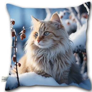 P01 - Poduszka - Biały kot na zimowym tle