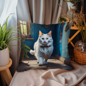 P02 - Poduszka - Biały kot w pokoju 1