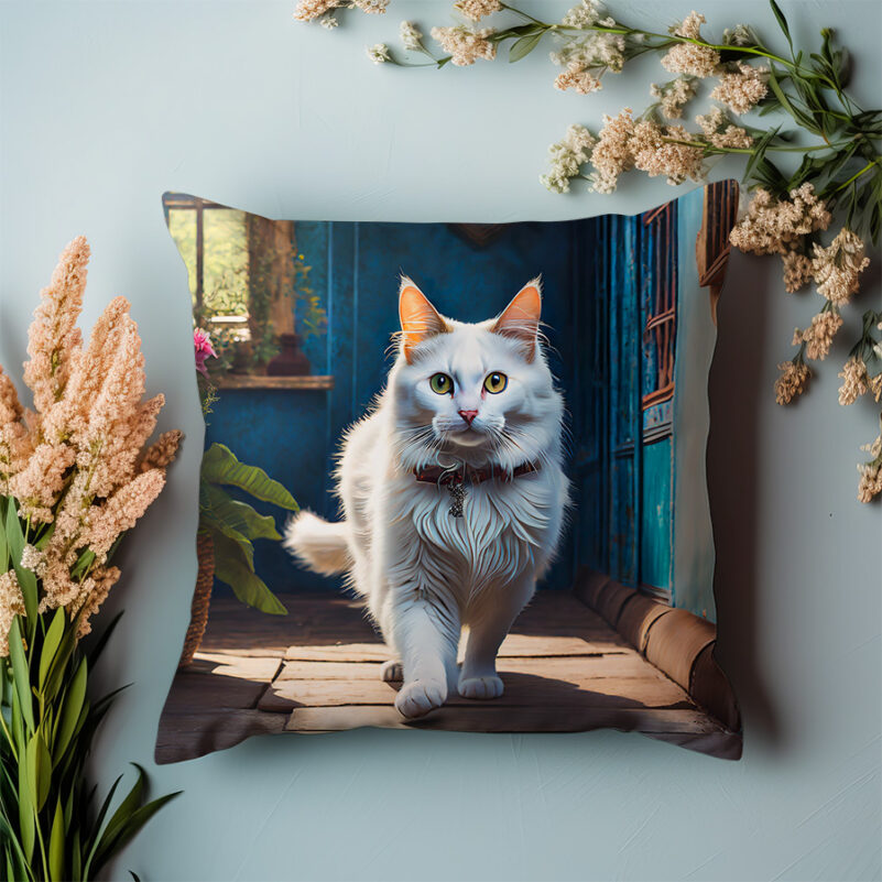P02 - Poduszka - Biały kot w pokoju 2