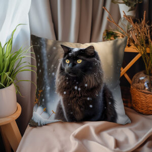 P03 - Poduszka - Czarny kot na zimowym tle (szarość) 1