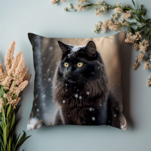P03 - Poduszka - Czarny kot na zimowym tle (szarość) 2