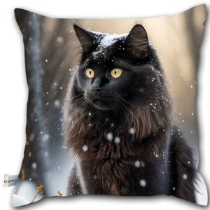 P03 - Poduszka - Czarny kot na zimowym tle (szarość)