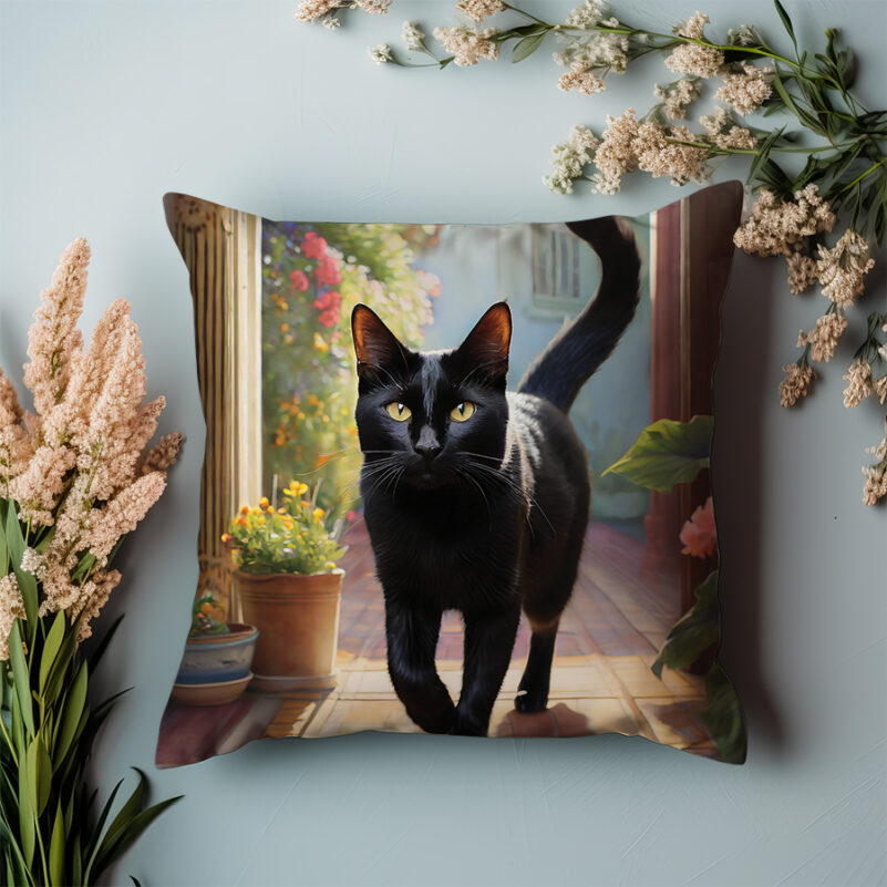 P05 - Poduszka - Czarny kot na w pokoju 2