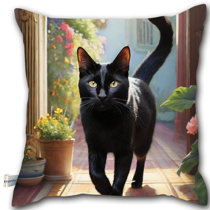 P05 - Poduszka - Czarny kot na w pokoju