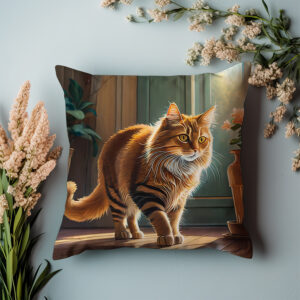 P07 - Poduszka - Brązowy kot w pokoju (bokiem) 2