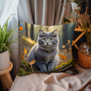 P11 - Poduszka - Szary kot w liściach 1