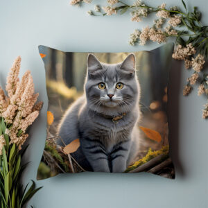 P11 - Poduszka - Szary kot w liściach 2