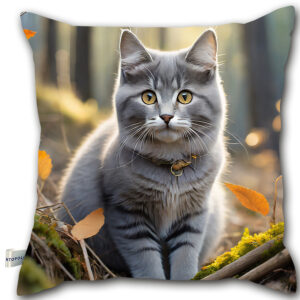 P11 - Poduszka - Szary kot w liściach