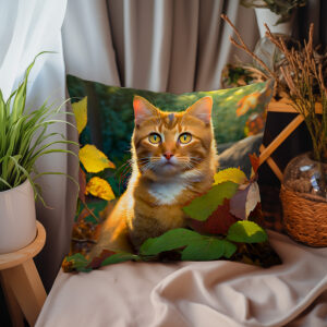 P12 - Poduszka - Złoty kot w liściach 1