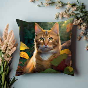 P12 - Poduszka - Złoty kot w liściach 2