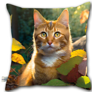 P12 - Poduszka - Złoty kot w liściach