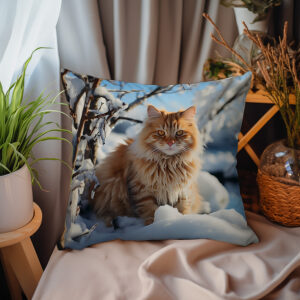 P13 - Poduszka - Złoty kot na zimowym tle 1