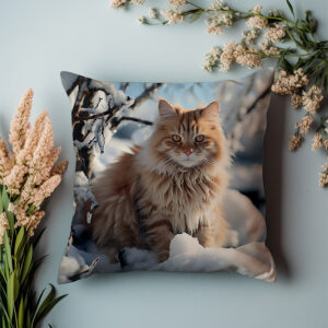 P13 - Poduszka - Złoty kot na zimowym tle 2