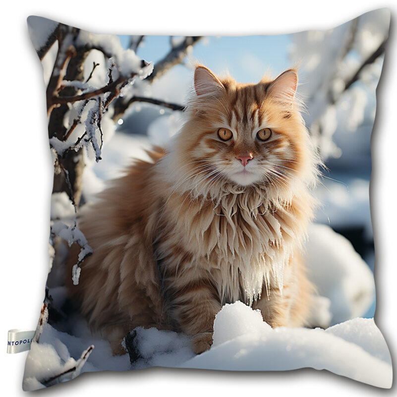 P13 - Poduszka - Złoty kot na zimowym tle