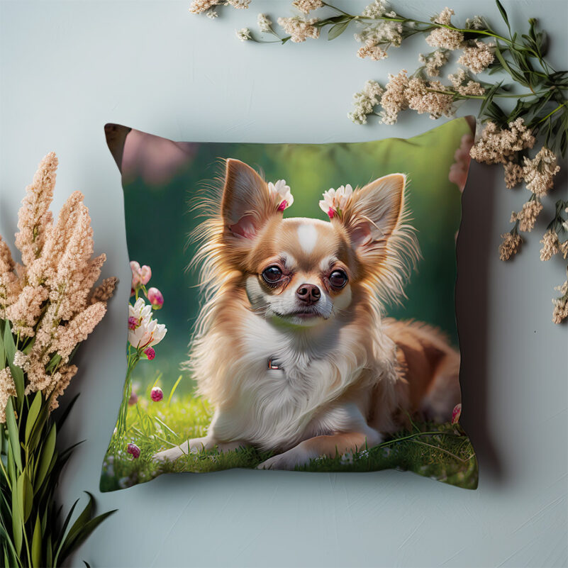 P77 - Poduszka - Chihuahua z kwiatami na głowie 2