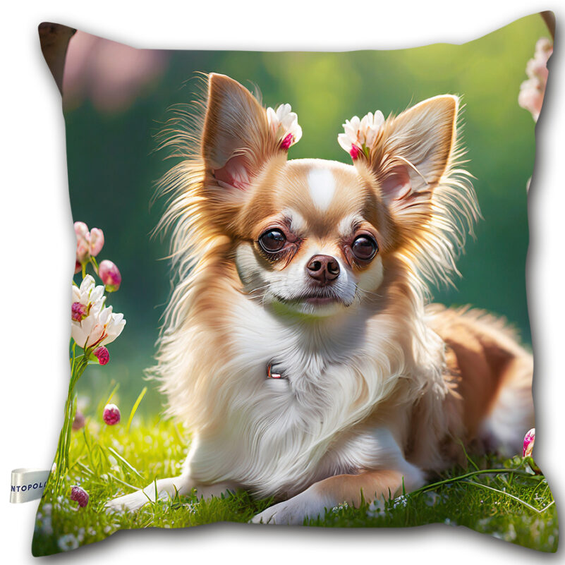 P77 - Poduszka - Chihuahua z kwiatami na głowie